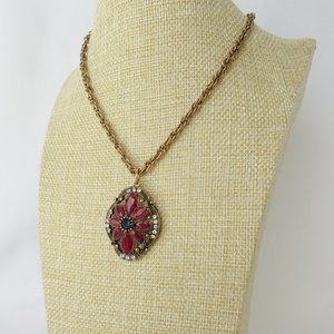 Red Vintage Style Pendant Necklace with Flower Motif....325